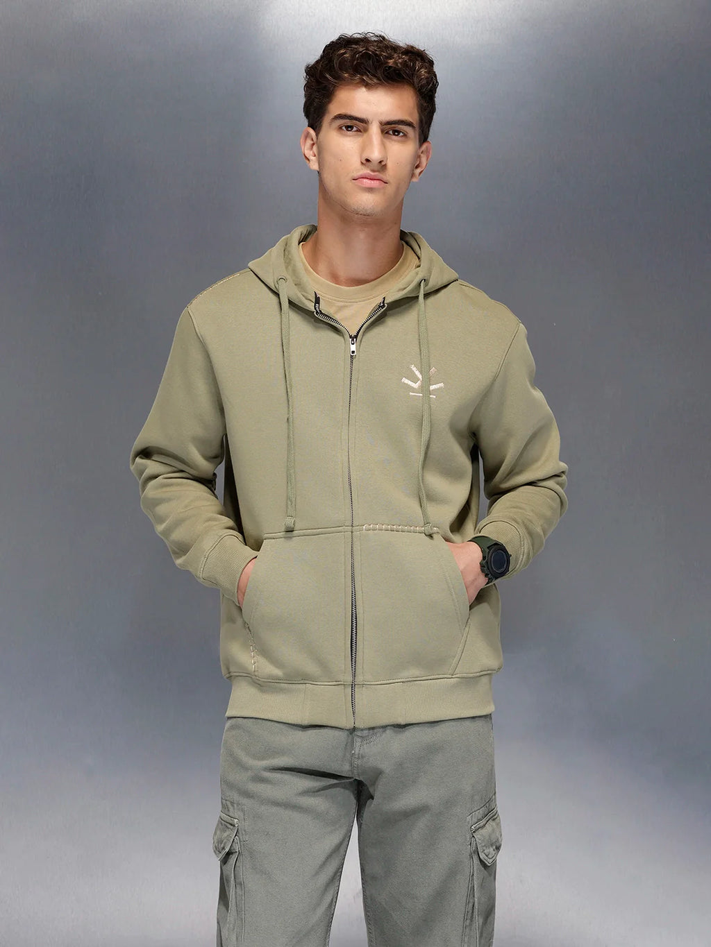 Soft fleece hoodie with tonal logo & stitch detail | Light Green