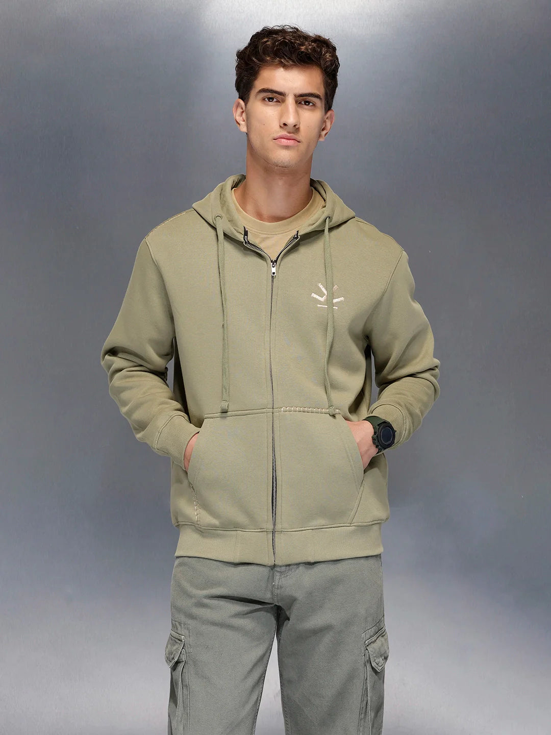 Soft fleece hoodie with tonal logo & stitch detail | Light Green