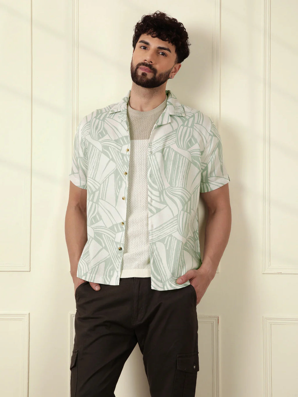 Textured Patterns AOP Shirt | Light Green