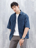 Wrogn Men's Oversized Plus Double Pocket Shirt | Blue