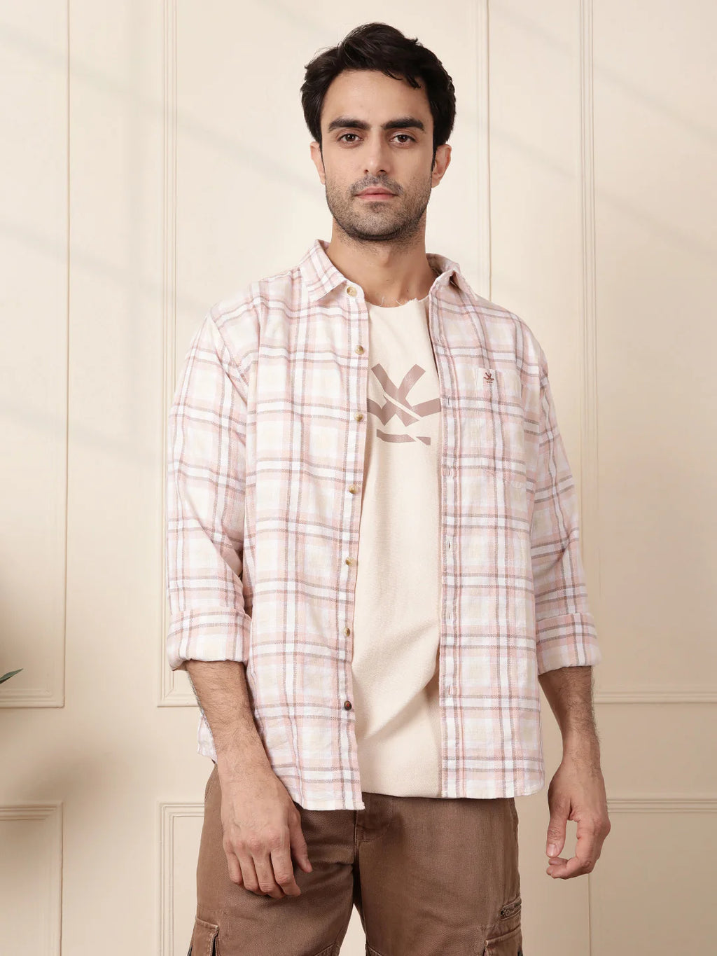 Tonal Checked Casual Shirt | Pink