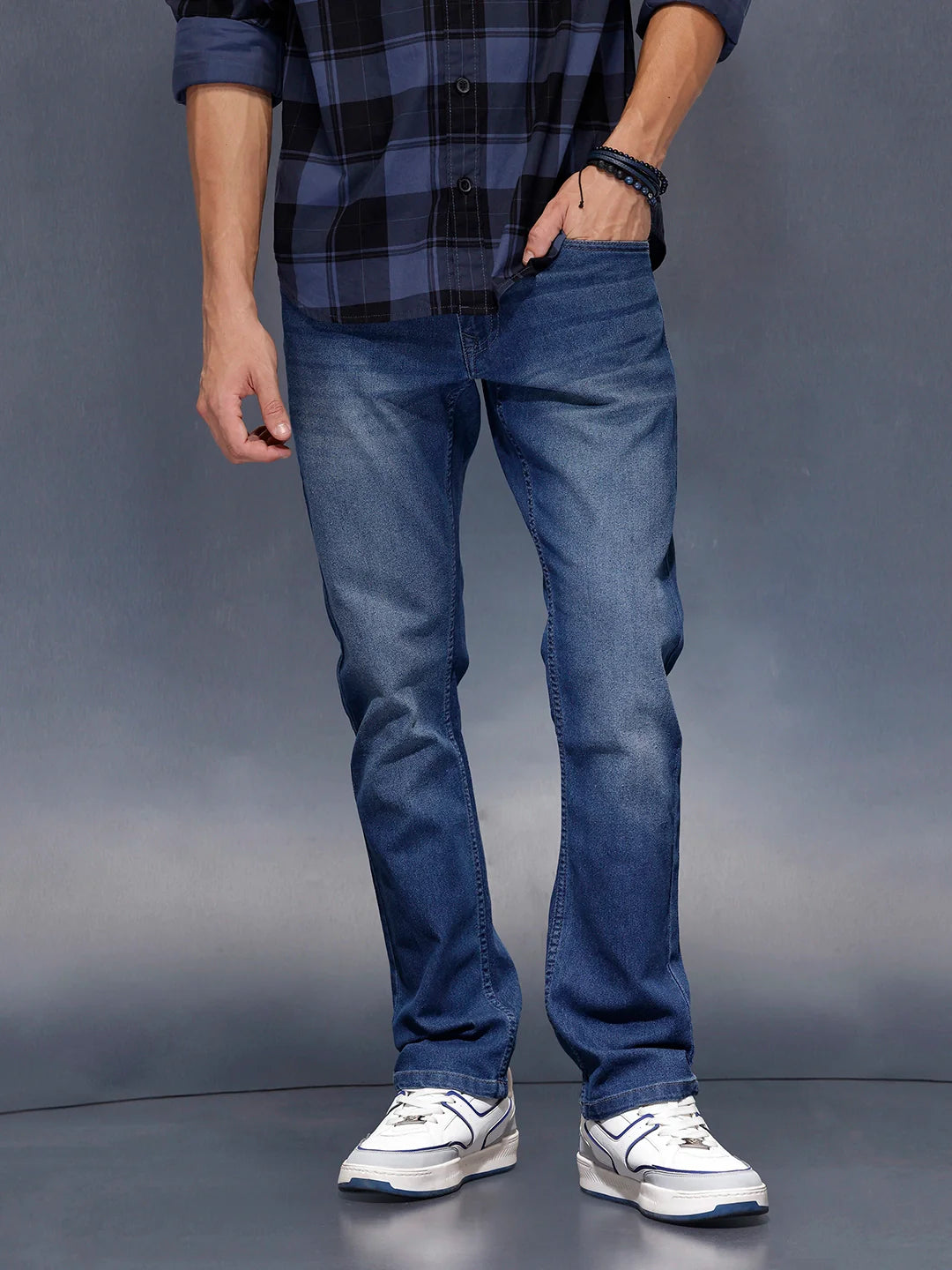 Men’s timeless blue straight-fit denim | Med Stone