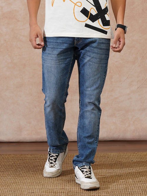 Casual Heavy Fade Straight Fit Jeans | Blue
