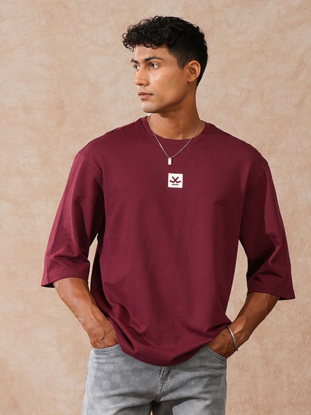 Solid 3/4th Sleeve T-Shirt | Maroon