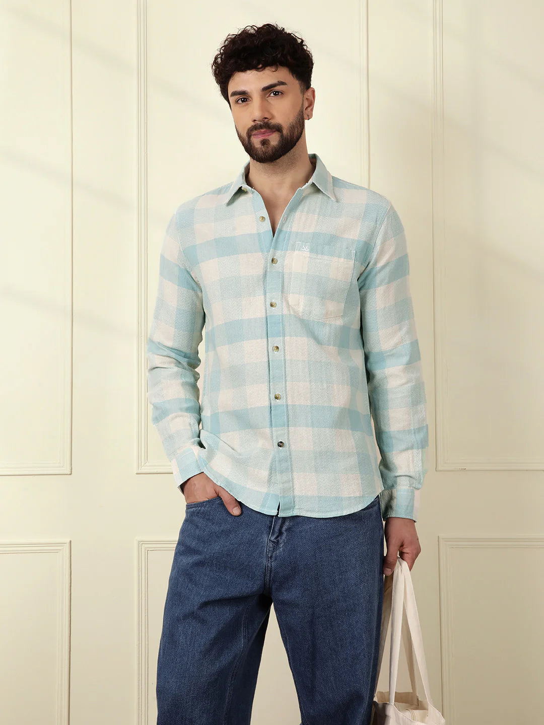 Textured Pastel Checked Shirt | Light Blue
