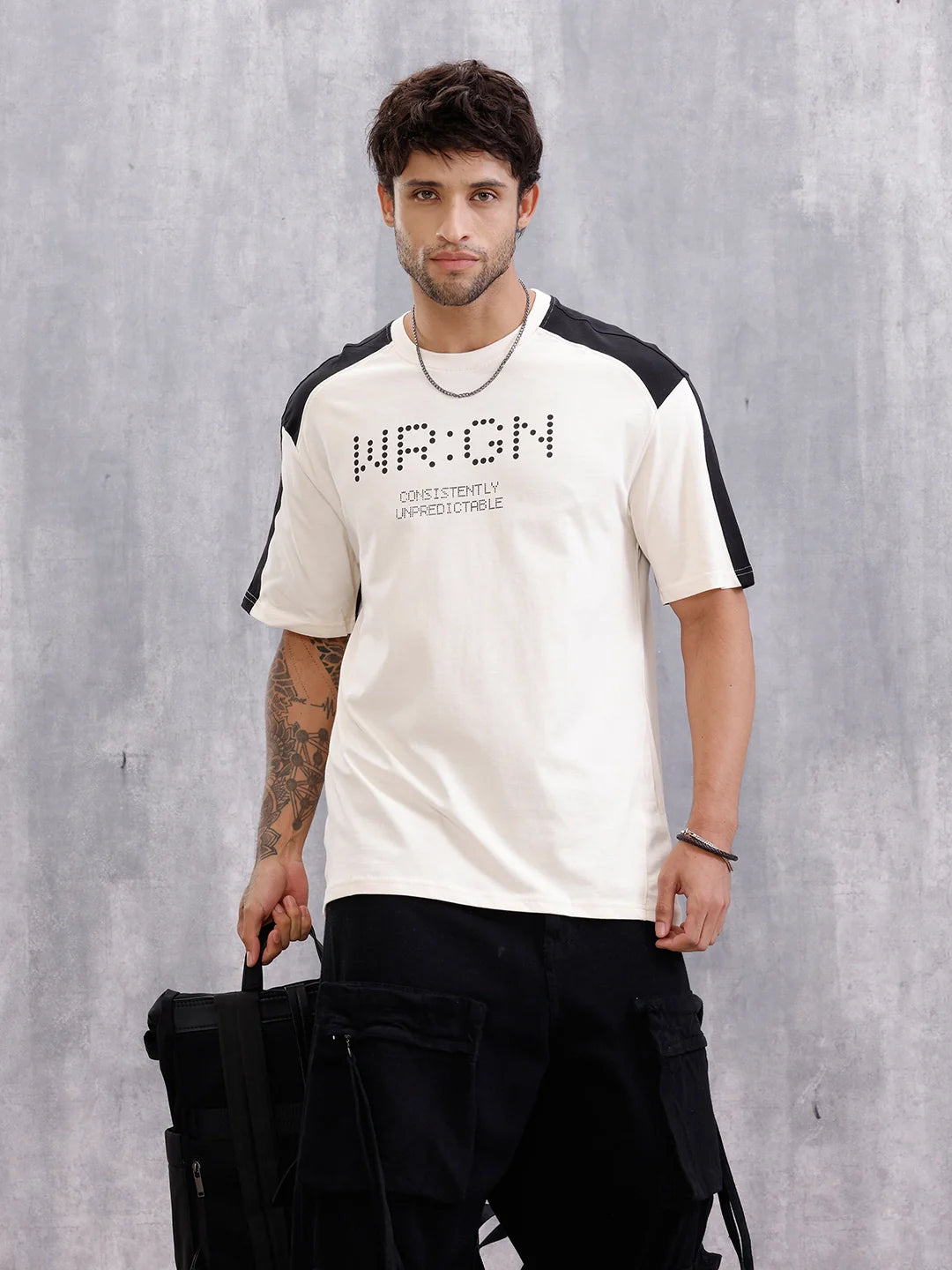 Graphic Printed Oversized Fit Cut &Sew T-Shirt | Beige