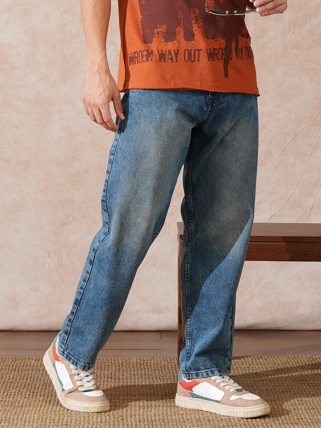 Casual Heavy Fade Loose Fit Jeans | Blue