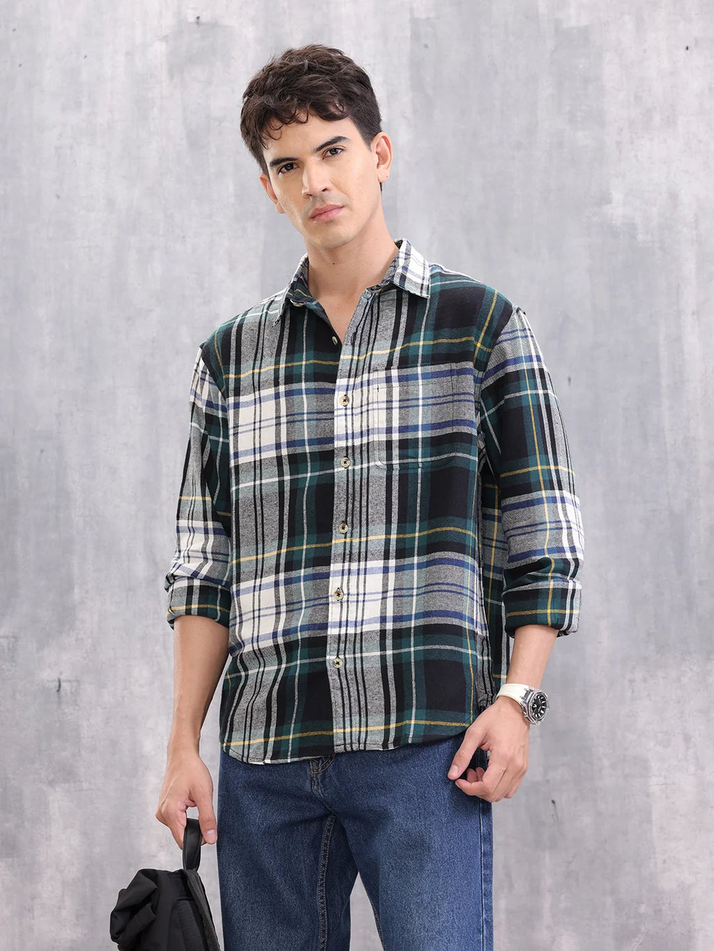 Textured Checkered Regular Fit Shirt | Green