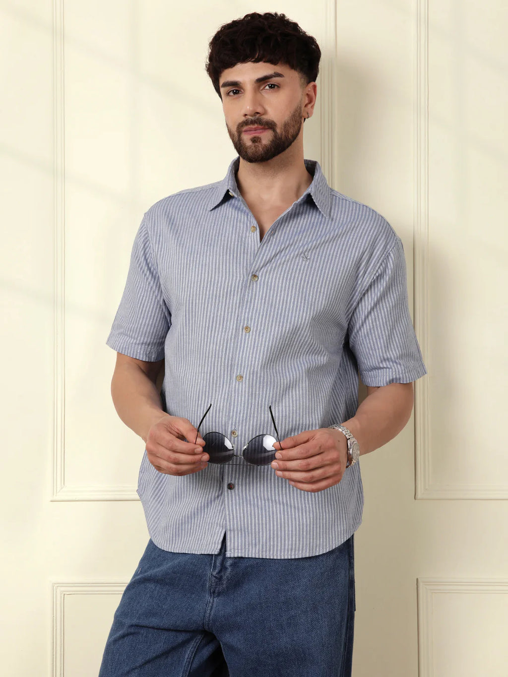 Classic Textured Stripes Shirt | Light Blue
