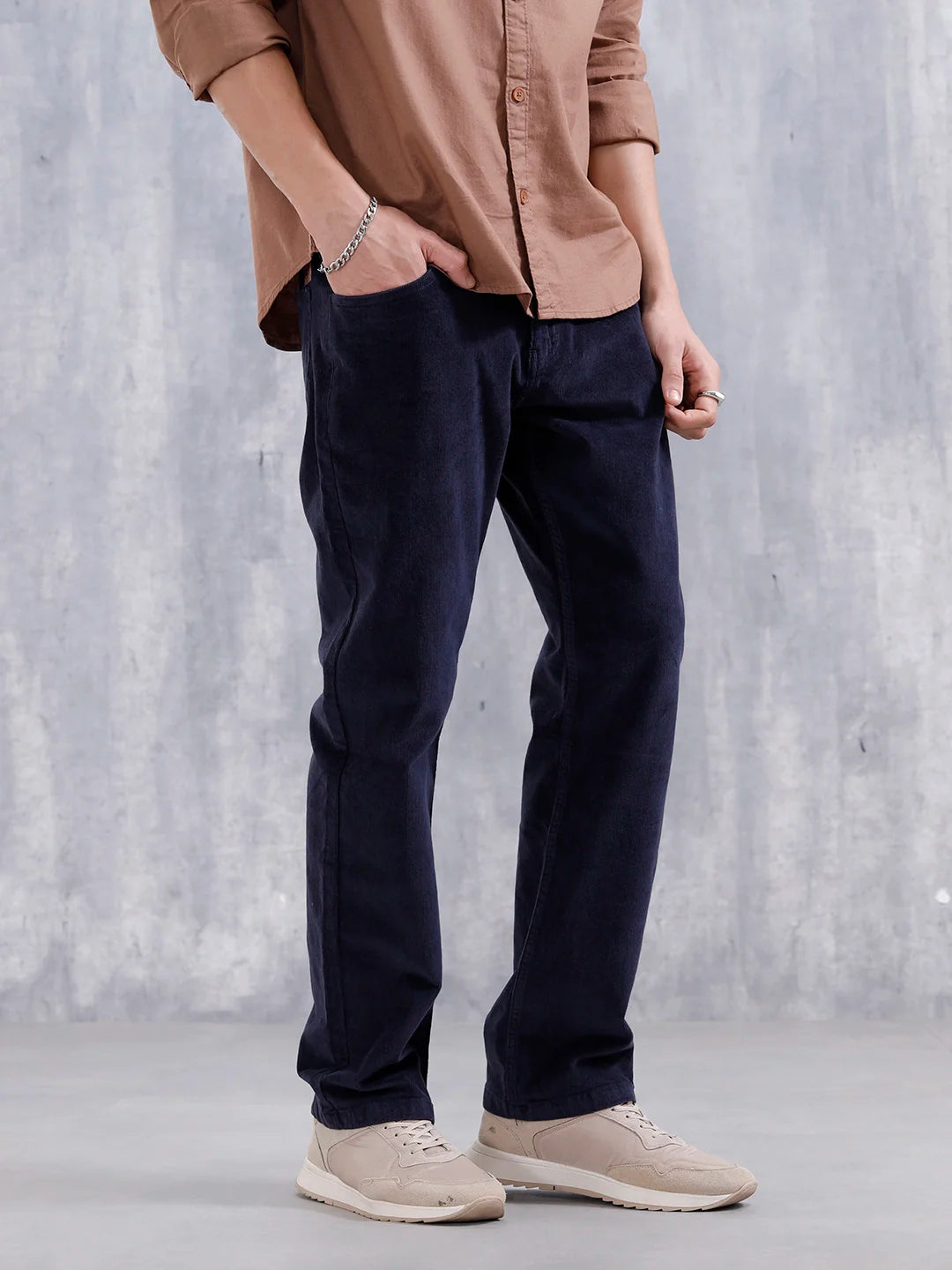 Wales Corduroy Straight Fit Trouser  | Navy Blue