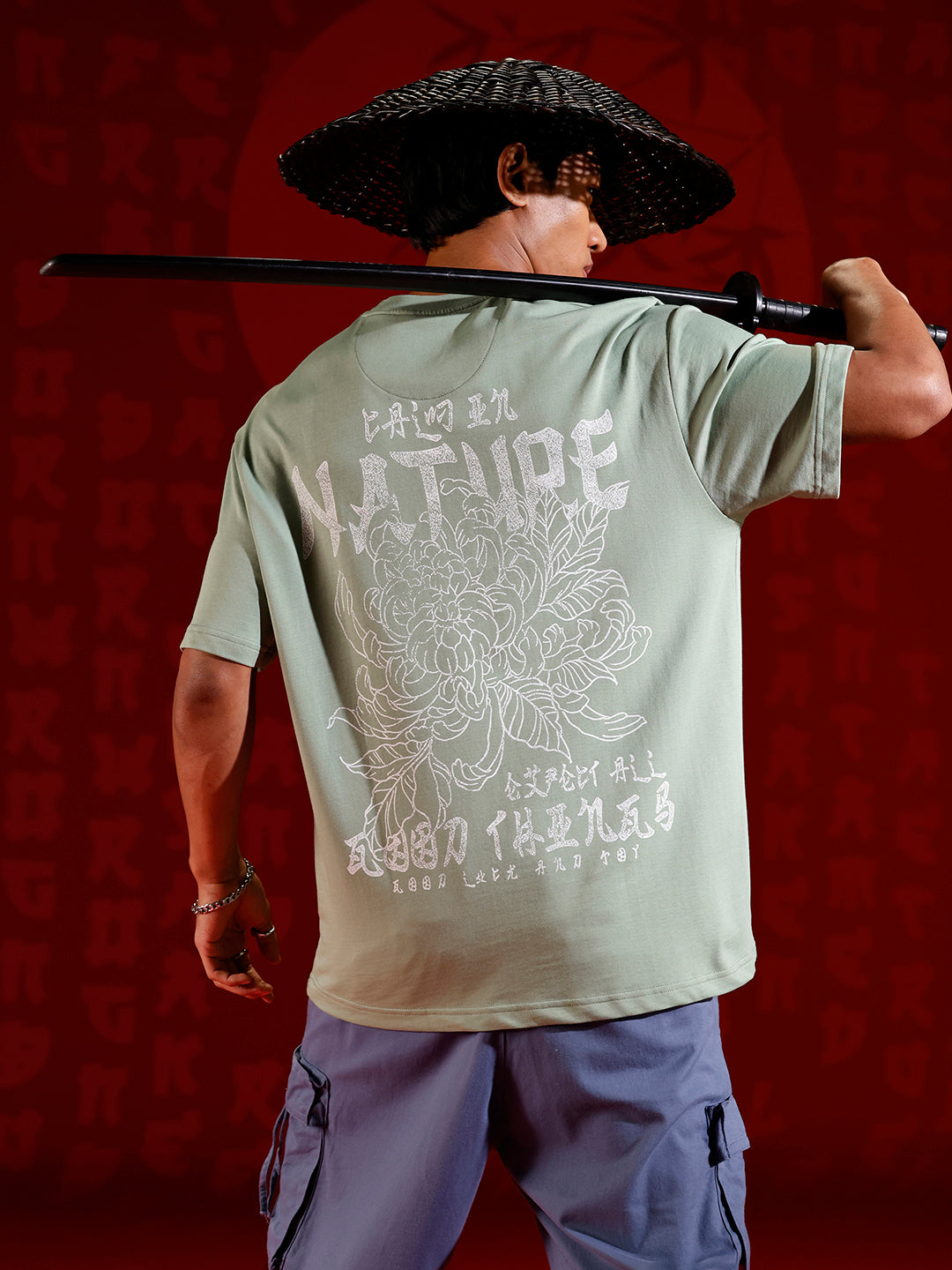 Minimal graphic print oversized tshirt | Green