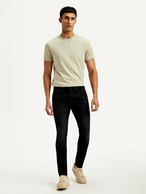 Men's Black Skinny Tapered Fit Mid Rise Jeans
