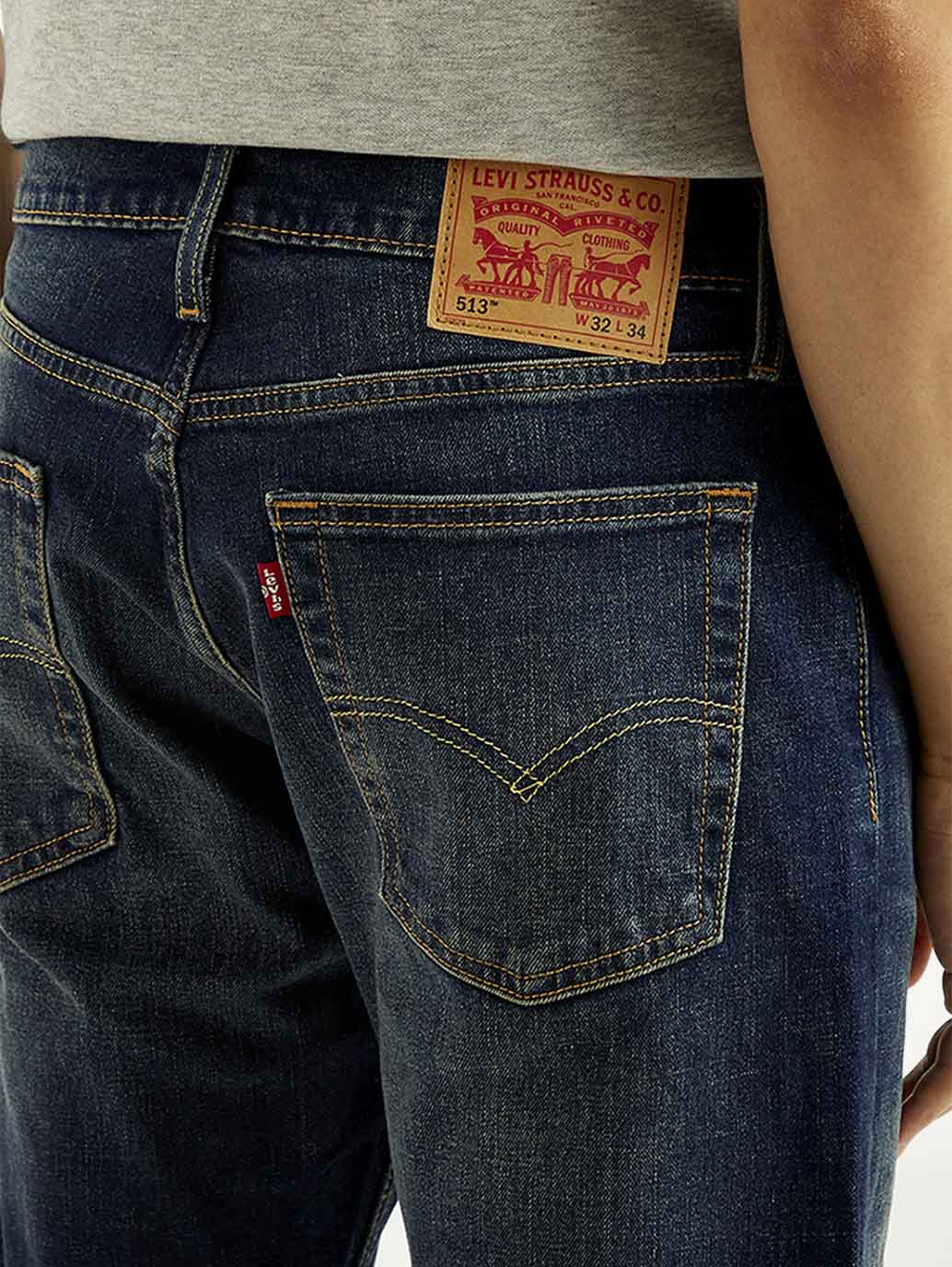 Men's 513 Dark Blue Slim Straight Fit Mid Rise Jeans