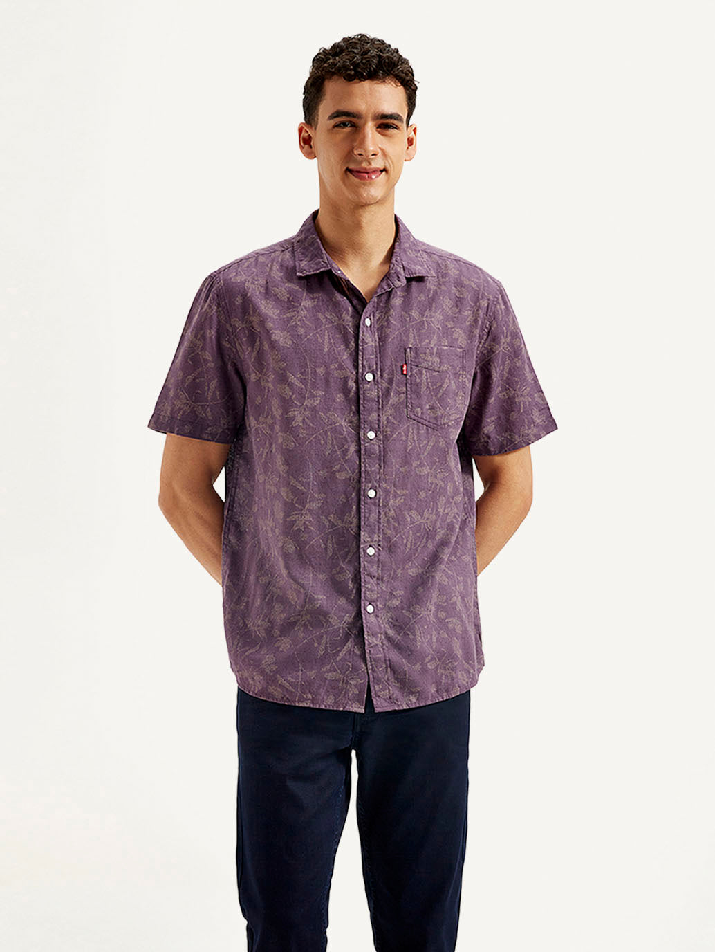 Men's Floral Slim Fit Linen Shirt