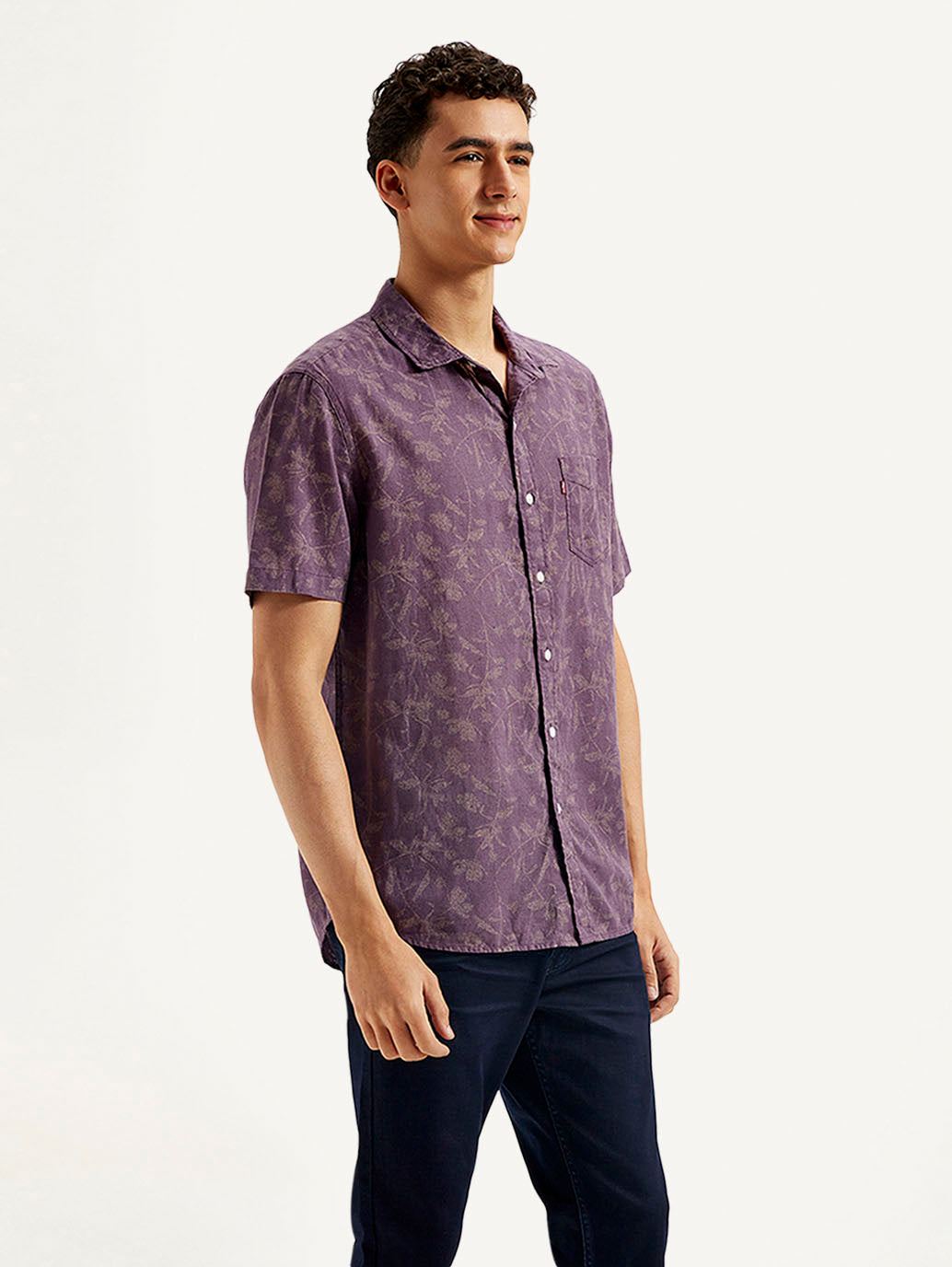 Men's Floral Slim Fit Linen Shirt