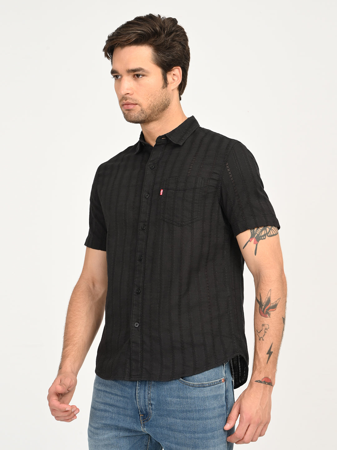 Men's Textured Black Slim Fit Shirt