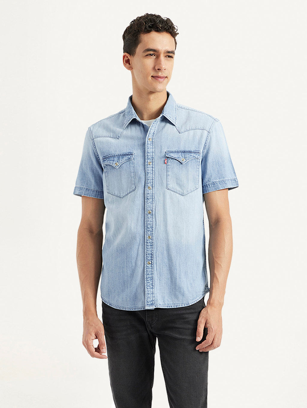 Men's Solid Slim Fit Denim Shirt