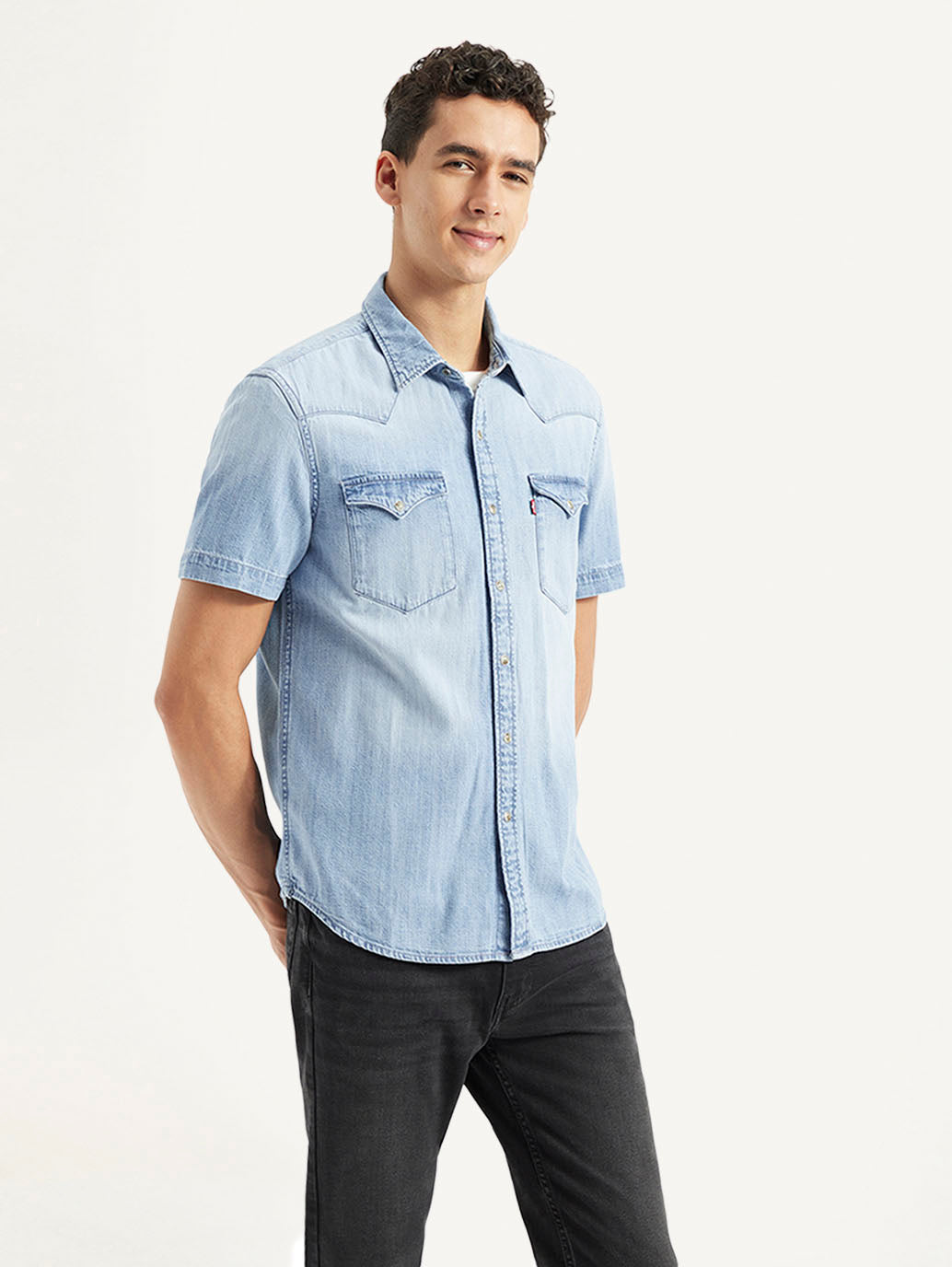 Men's Solid Slim Fit Denim Shirt