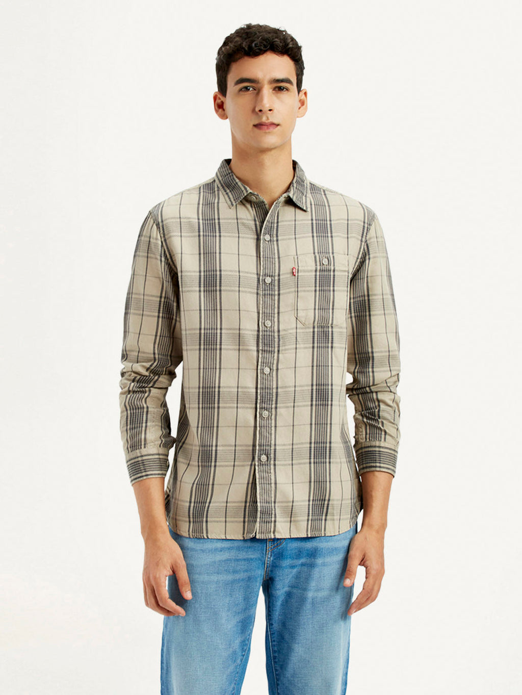 Men's Checkered Beige Slim Fit Shirt
