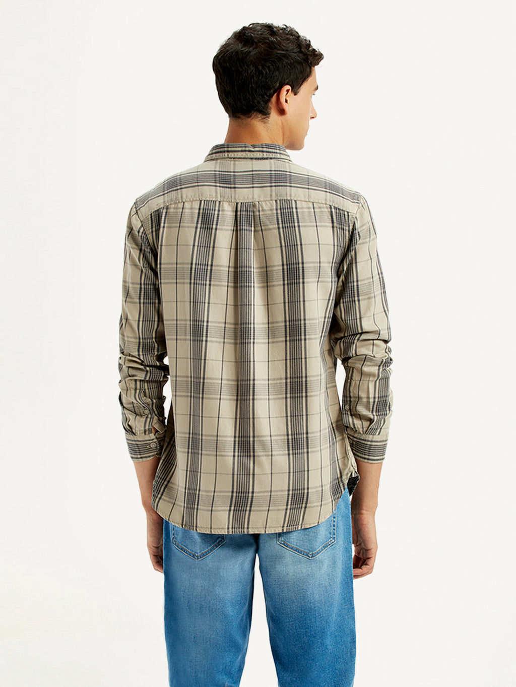 Men's Checkered Beige Slim Fit Shirt