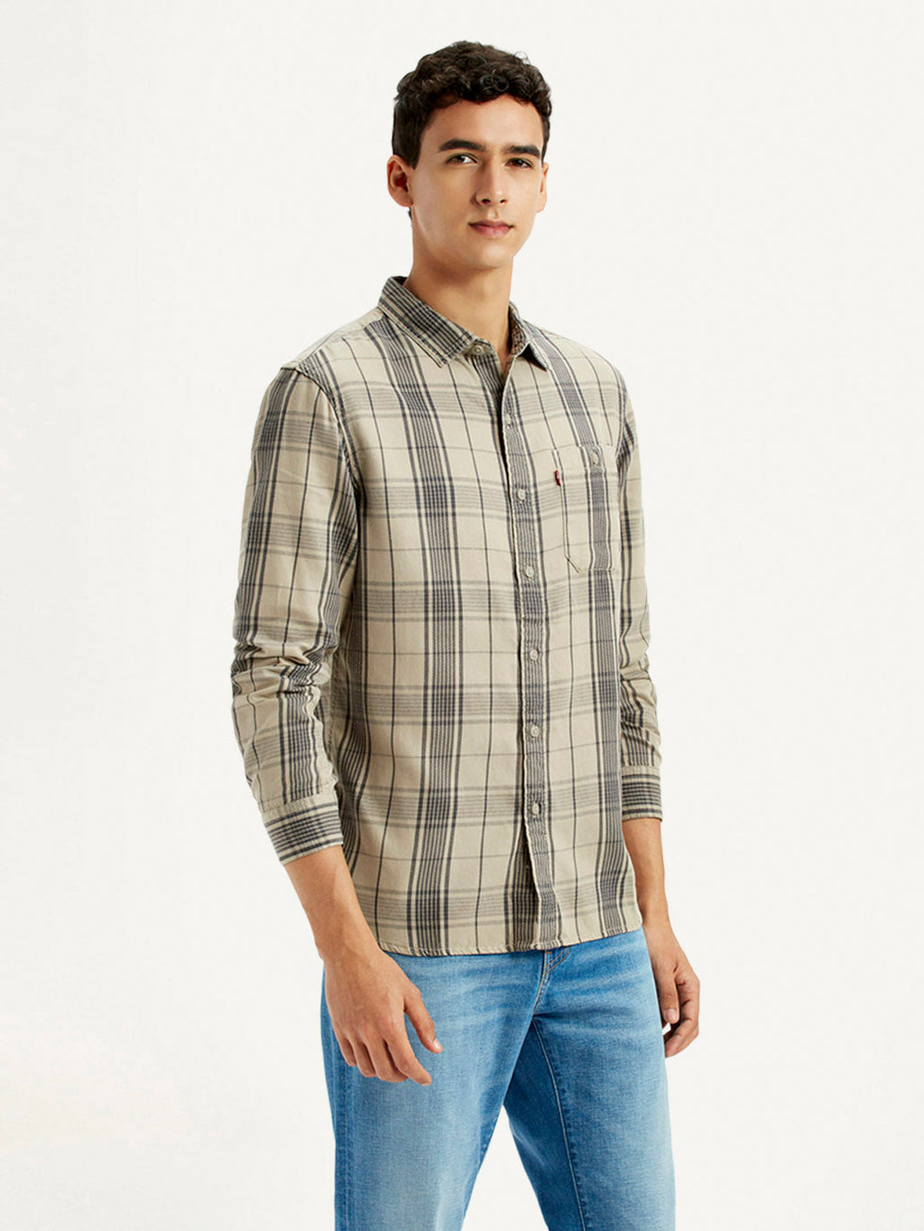 Men's Checkered Beige Slim Fit Shirt