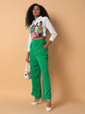 Women's Green Comfort Loose Fit Trousers
