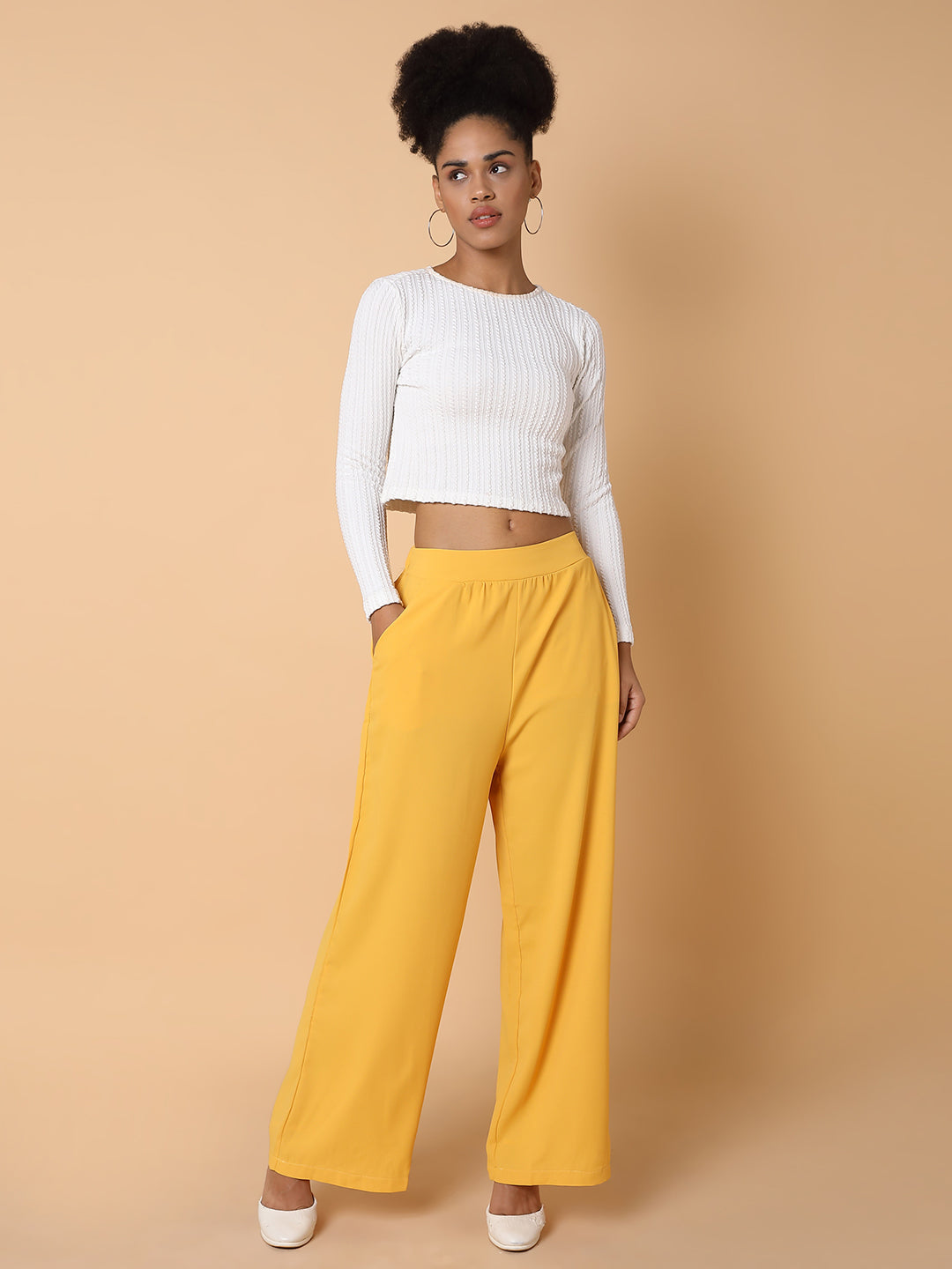 Women's Mustard Comfort Slim Fit Trousers