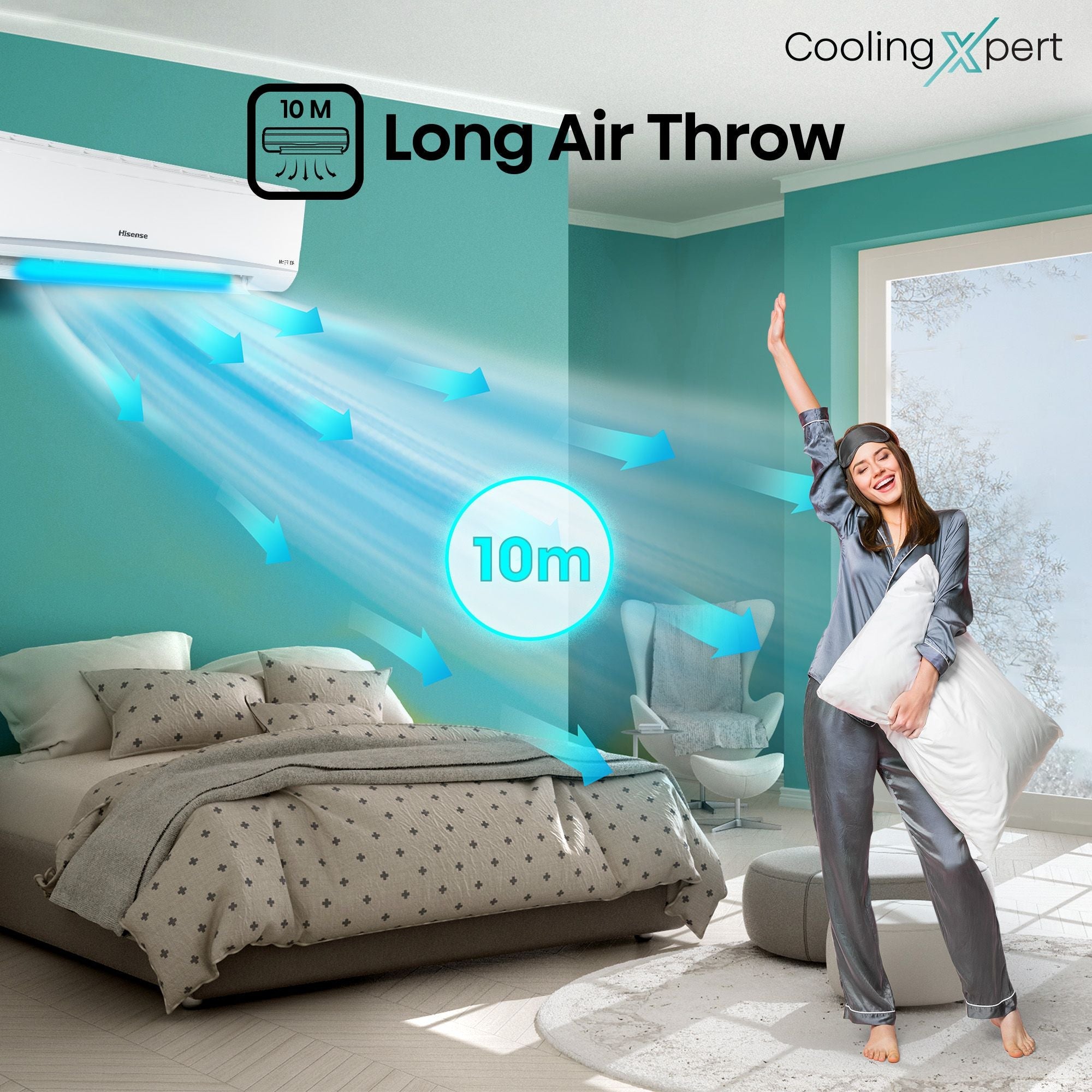 Hisense Cooling Expert 5 in 1 Convertible 1 Ton 3 Star Inverter Split AC with Auto Cleanser (Copper Condenser, ATC353HIB)