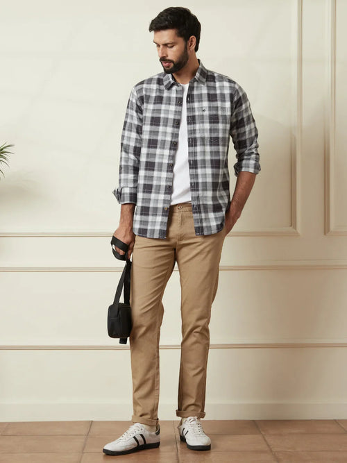 Checked Cotton Oxford Shirt | Grey