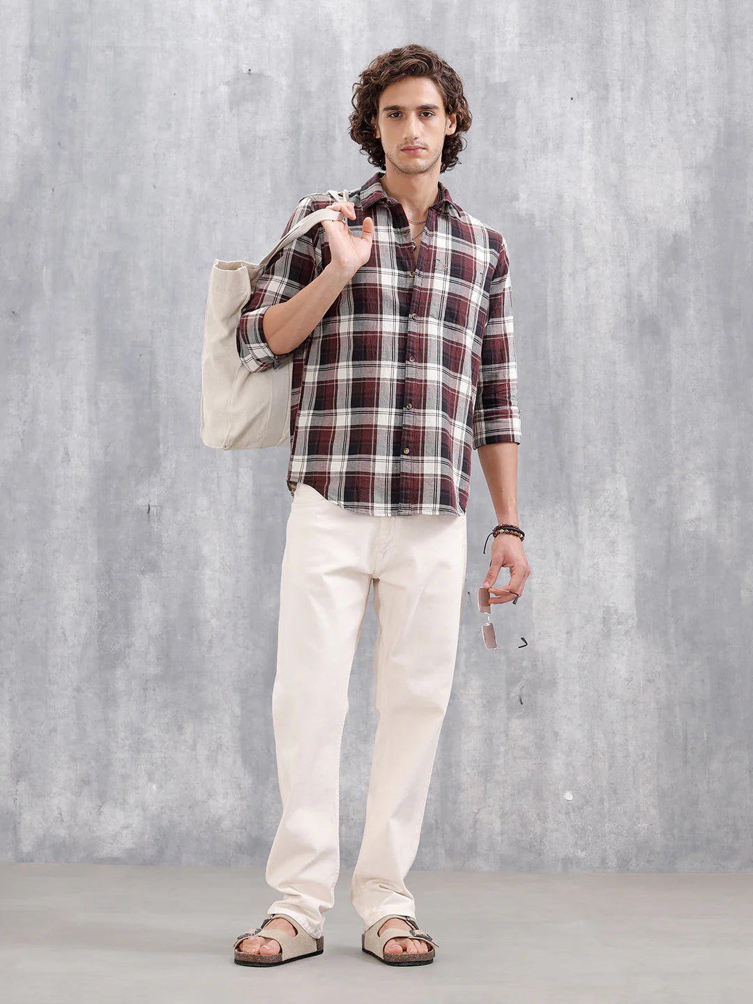 Mocklino Check Slim Fit Shirt | Maroon