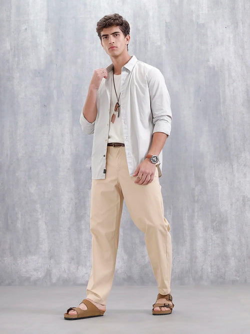 Men'S Casual Solid Slim Fit Shirt  | Beige