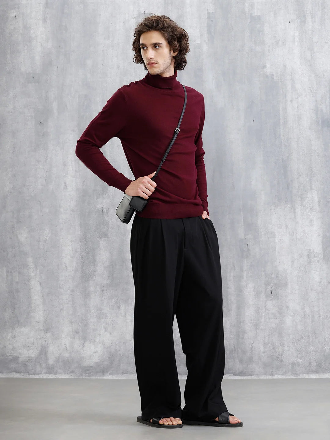 Turtle Neck Full Sleeve T-Shirt | Maroon