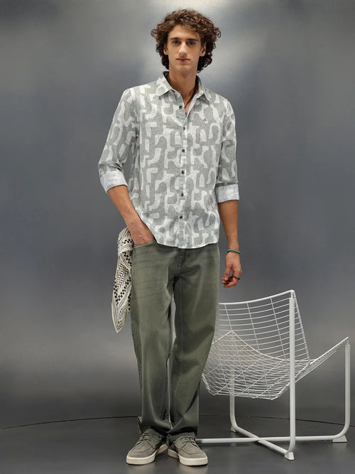 Abstract Aop Printed Regular Fit Shirt | Green