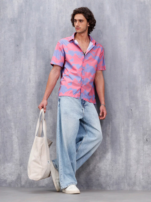 Abstract Aop Printed Comfort Fit Spread Collar Shirt | Pink