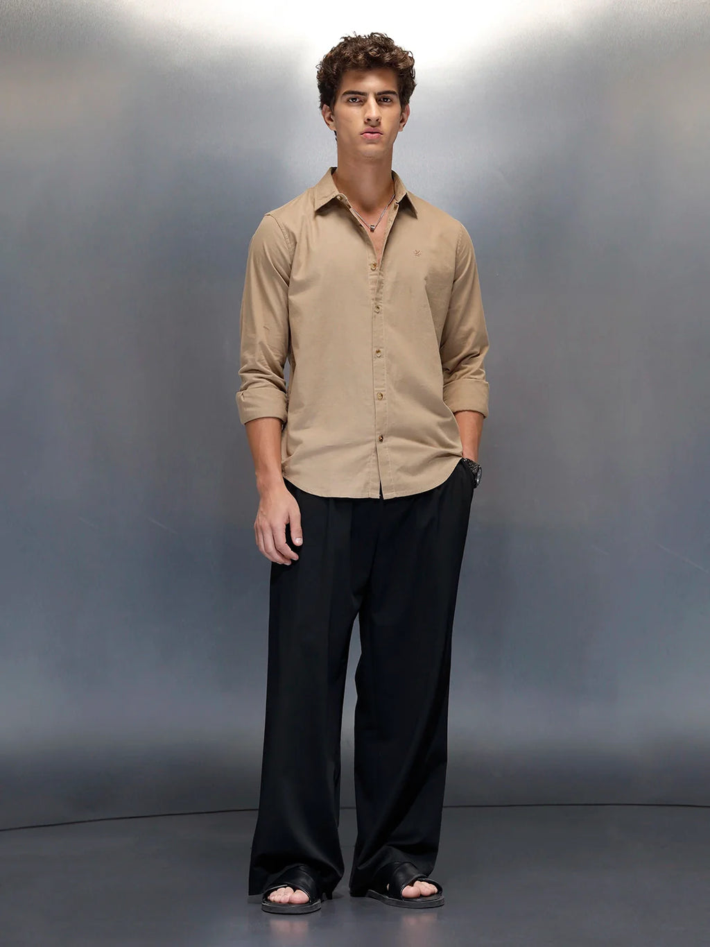 Tailored Slim Fit Casual Shirt for Men | Beige