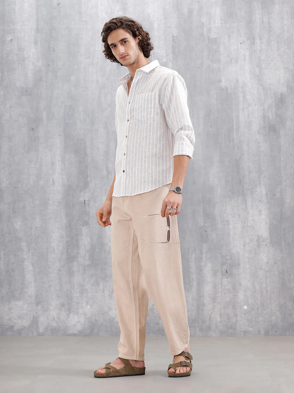 Regular Fit Cotton Striped Shirt | Off White