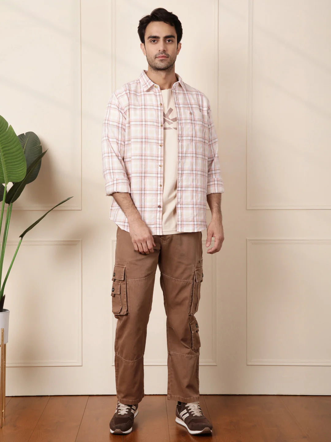 Tonal Checked Casual Shirt | Pink