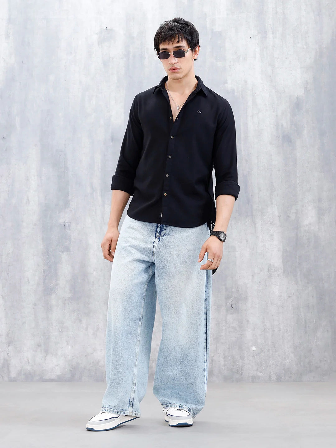 Textured Men's Casual Slim Fit Shirt | Black