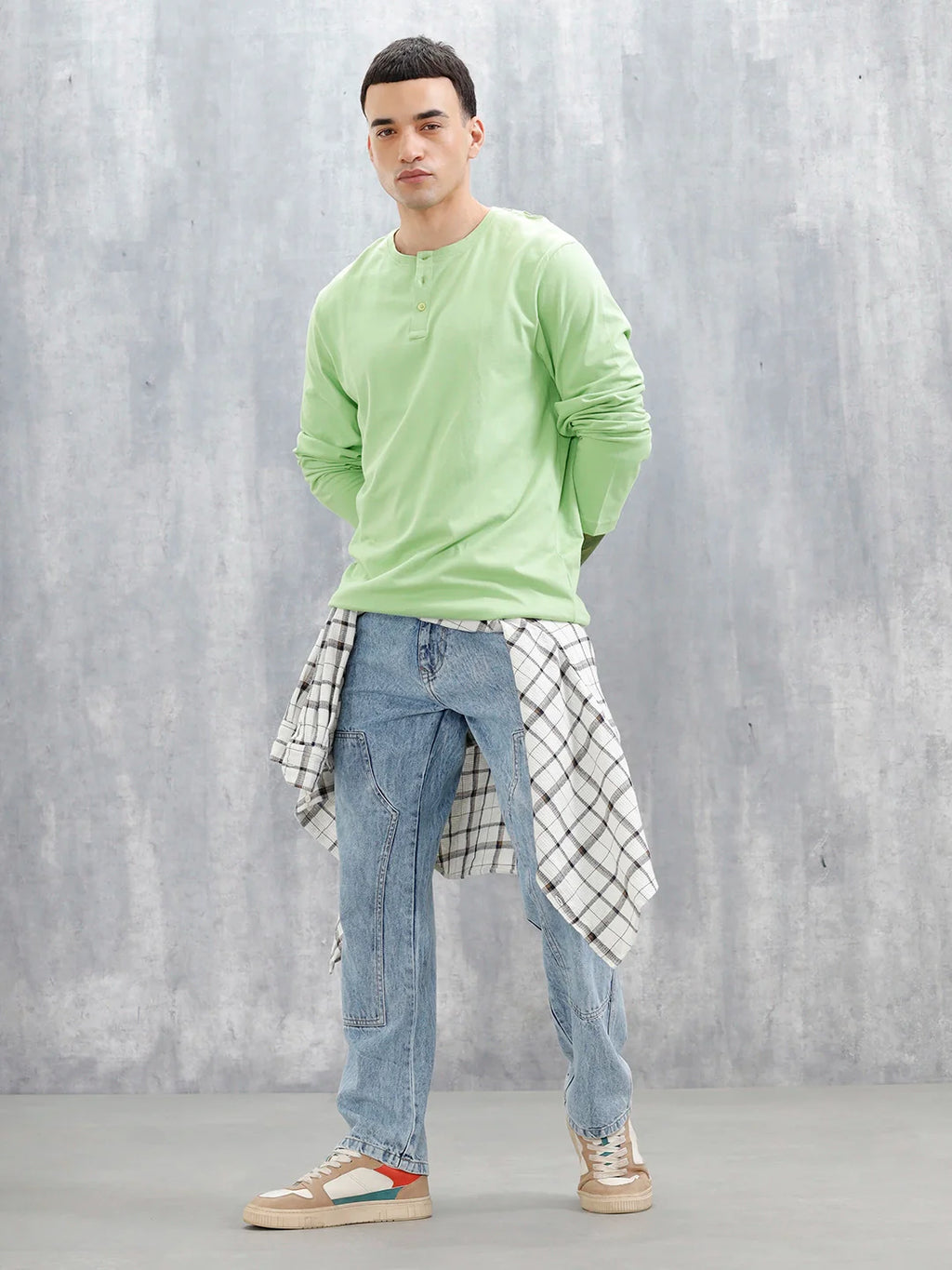 Wrogn Classic Henley T-Shirt For Men's | Green