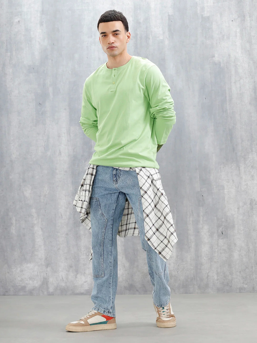 Wrogn Classic Henley T-Shirt For Men's | Green