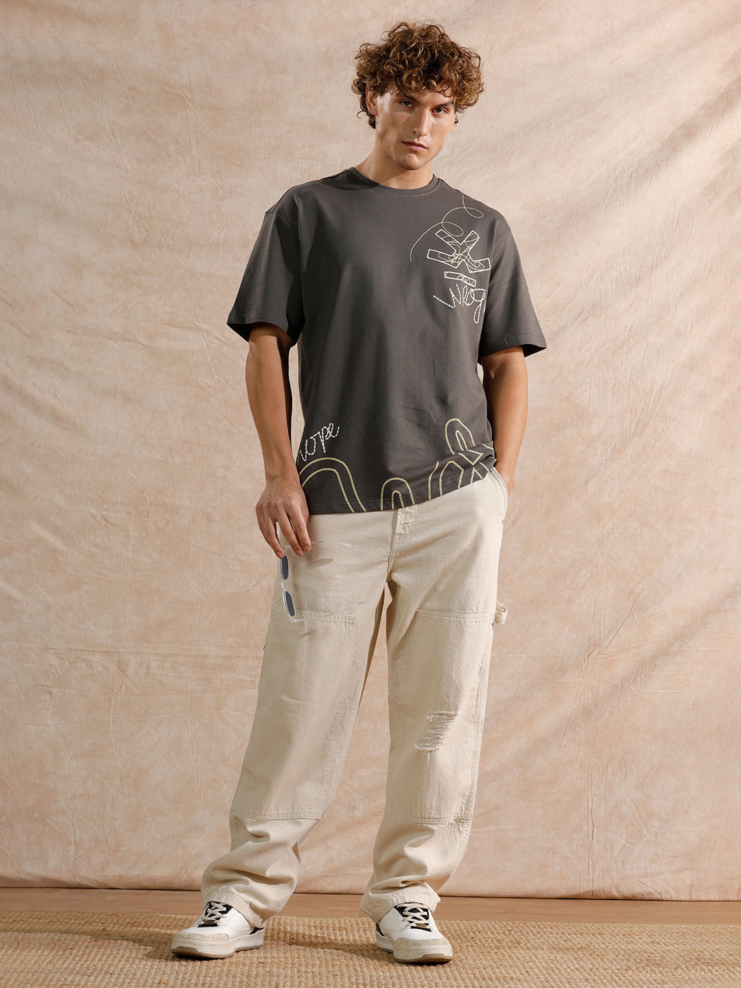 Distressed Loose Fit Trouser | Beige