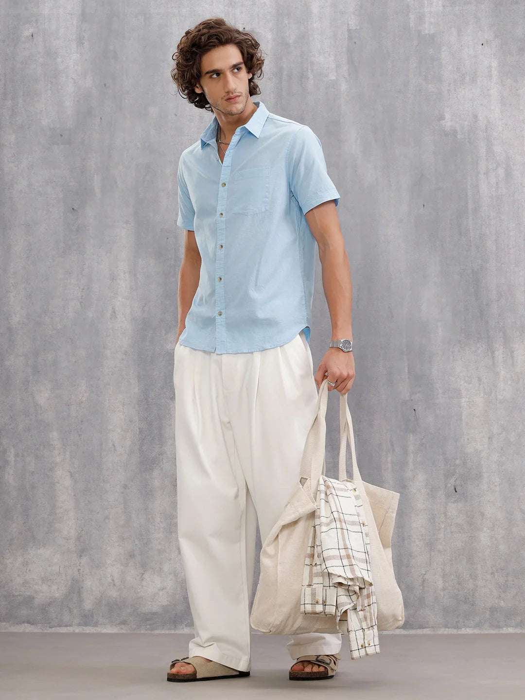 Solid 100%Cotton Regular Fit Shirt | Light Blue