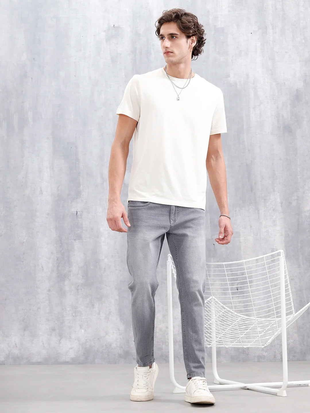 Men Casual Skinny Crop Jeans | Grey