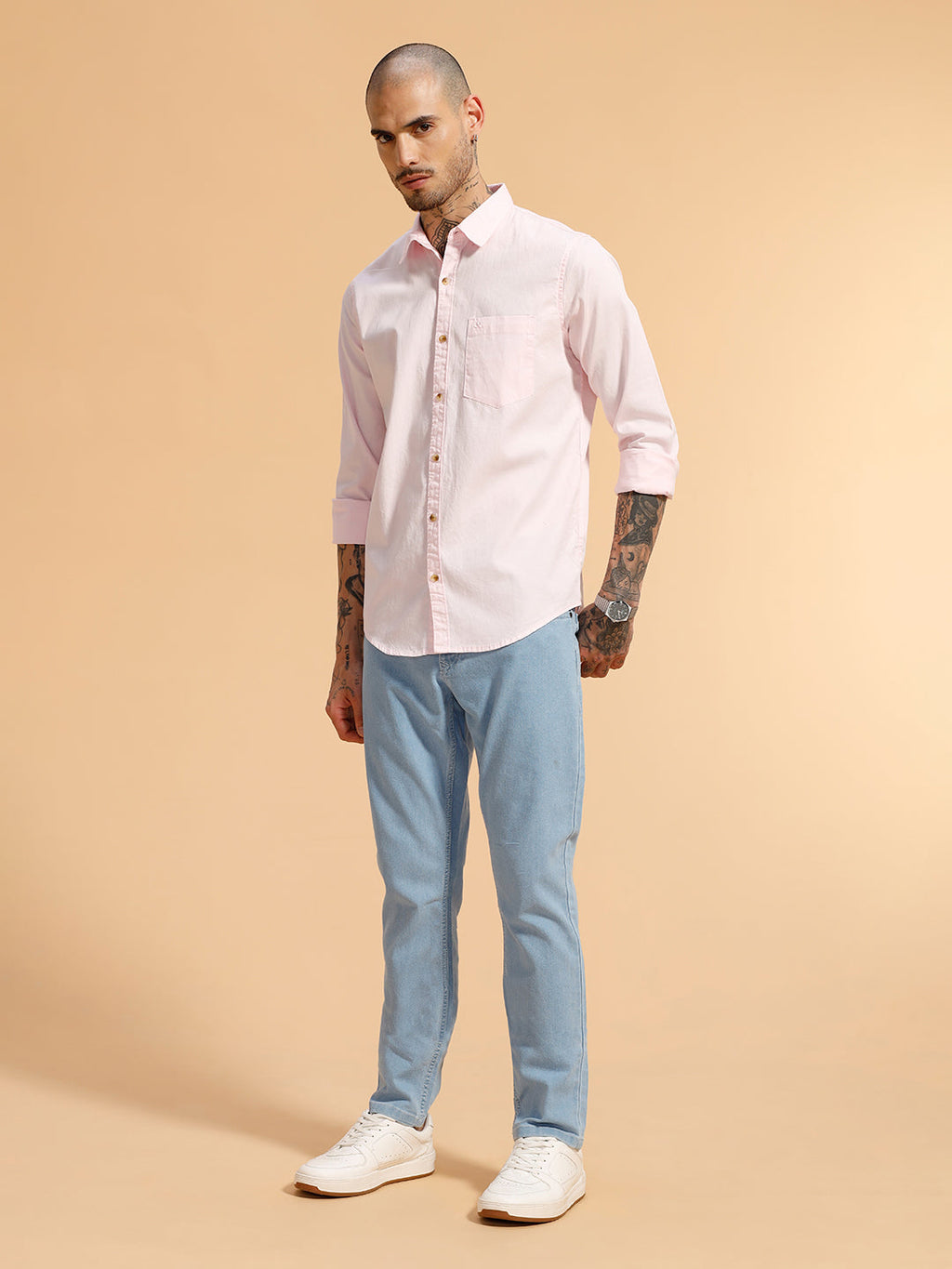 Solid Full Sleeve Cotton Shirt | Pink