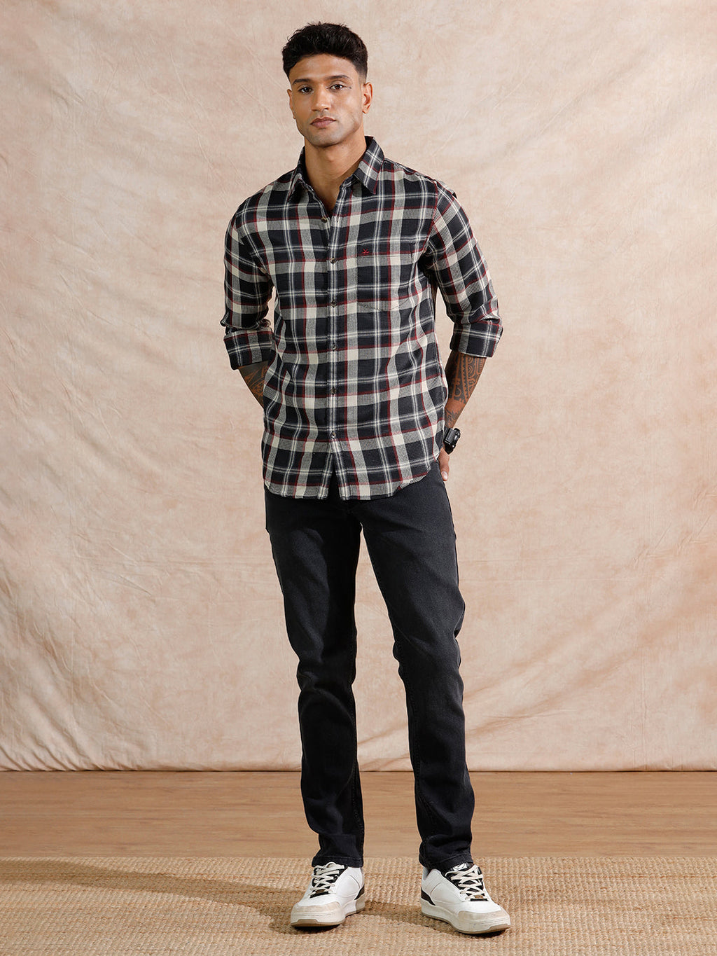 Checked Dobby Regular Fit Shirt  | Navy Blue