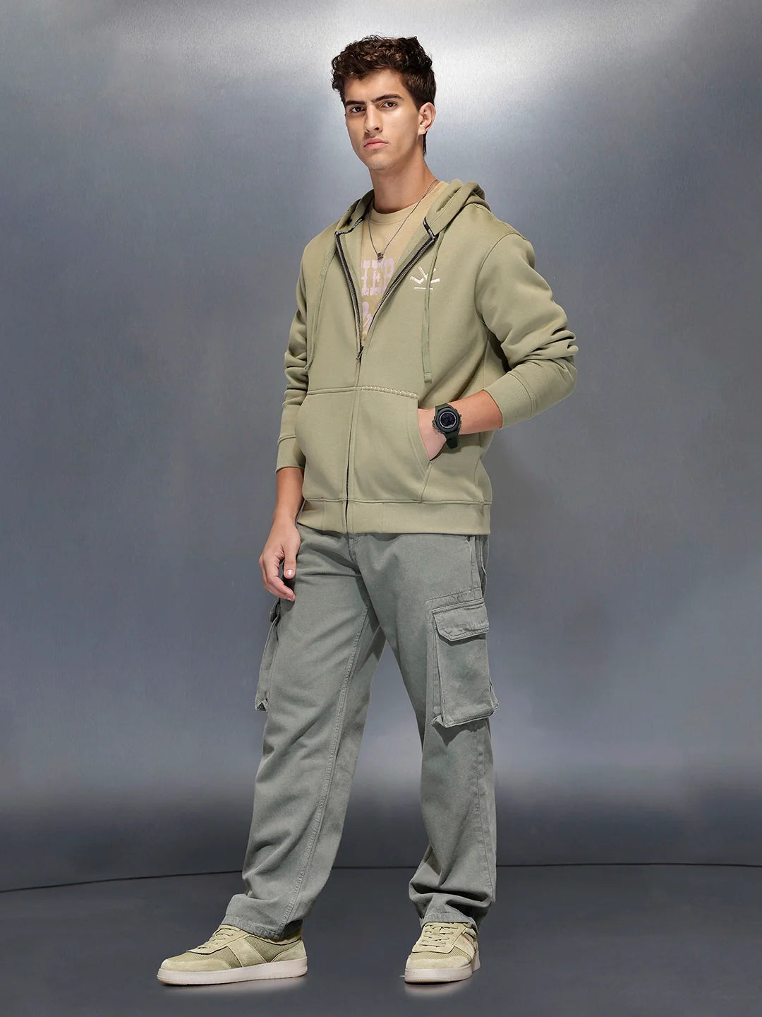 Soft fleece hoodie with tonal logo & stitch detail | Light Green