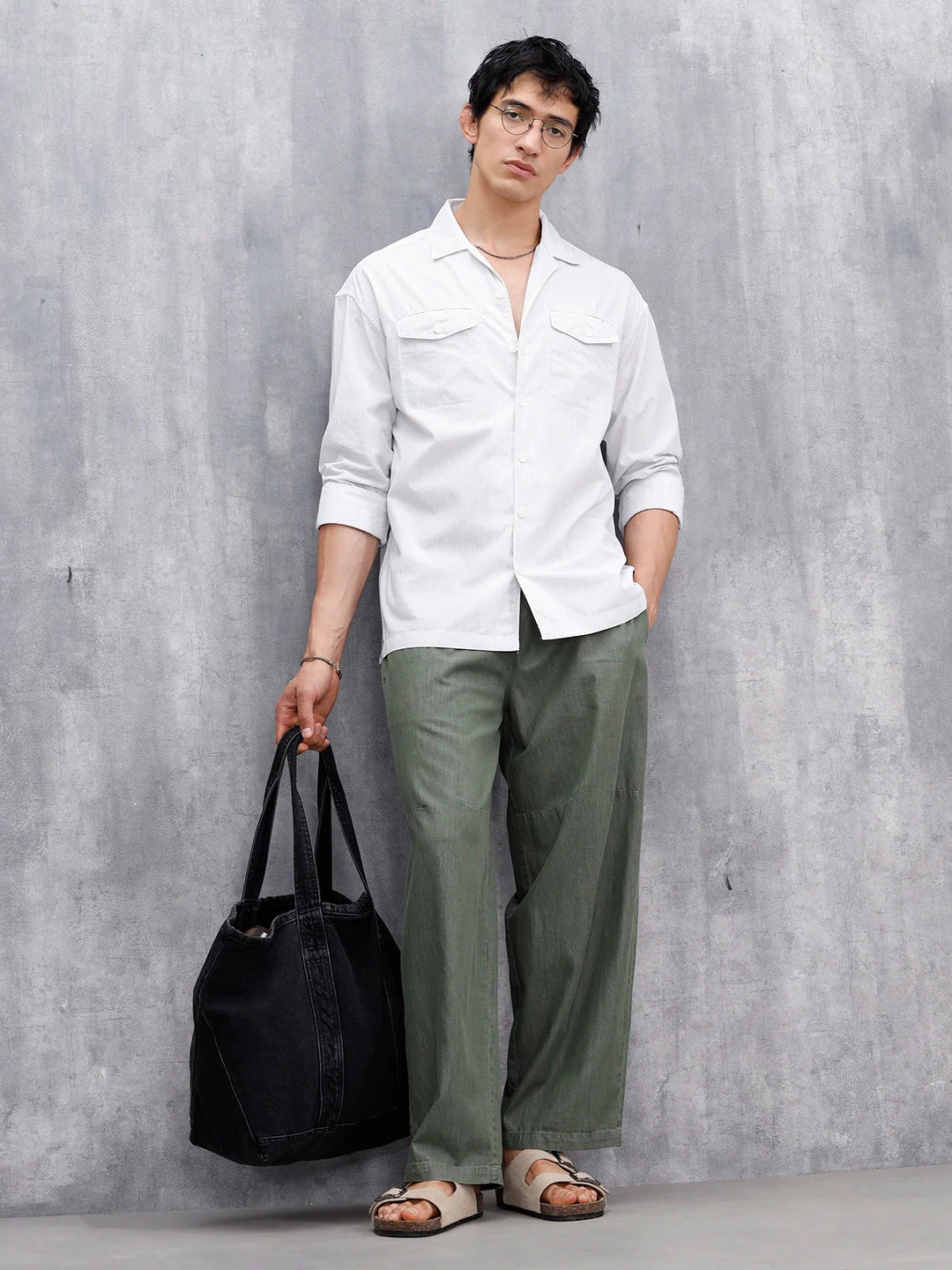 Casual Oversized Fit Striped Pattern Shirt | Off White