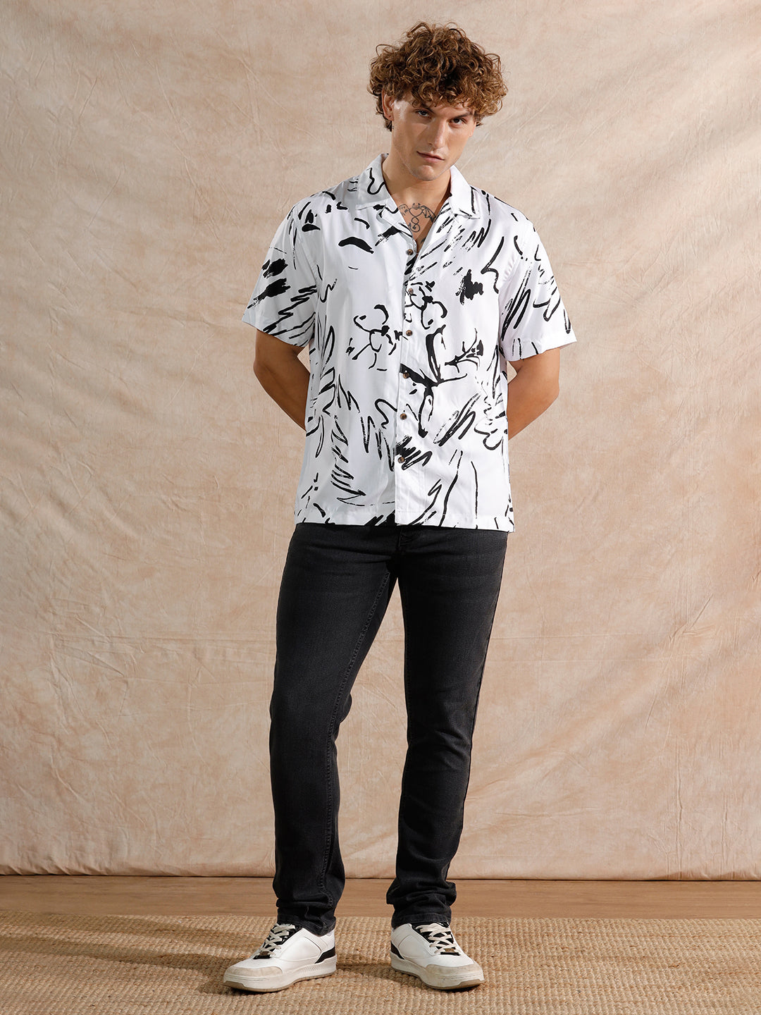 Fluid AOP Viscose Shirt | White