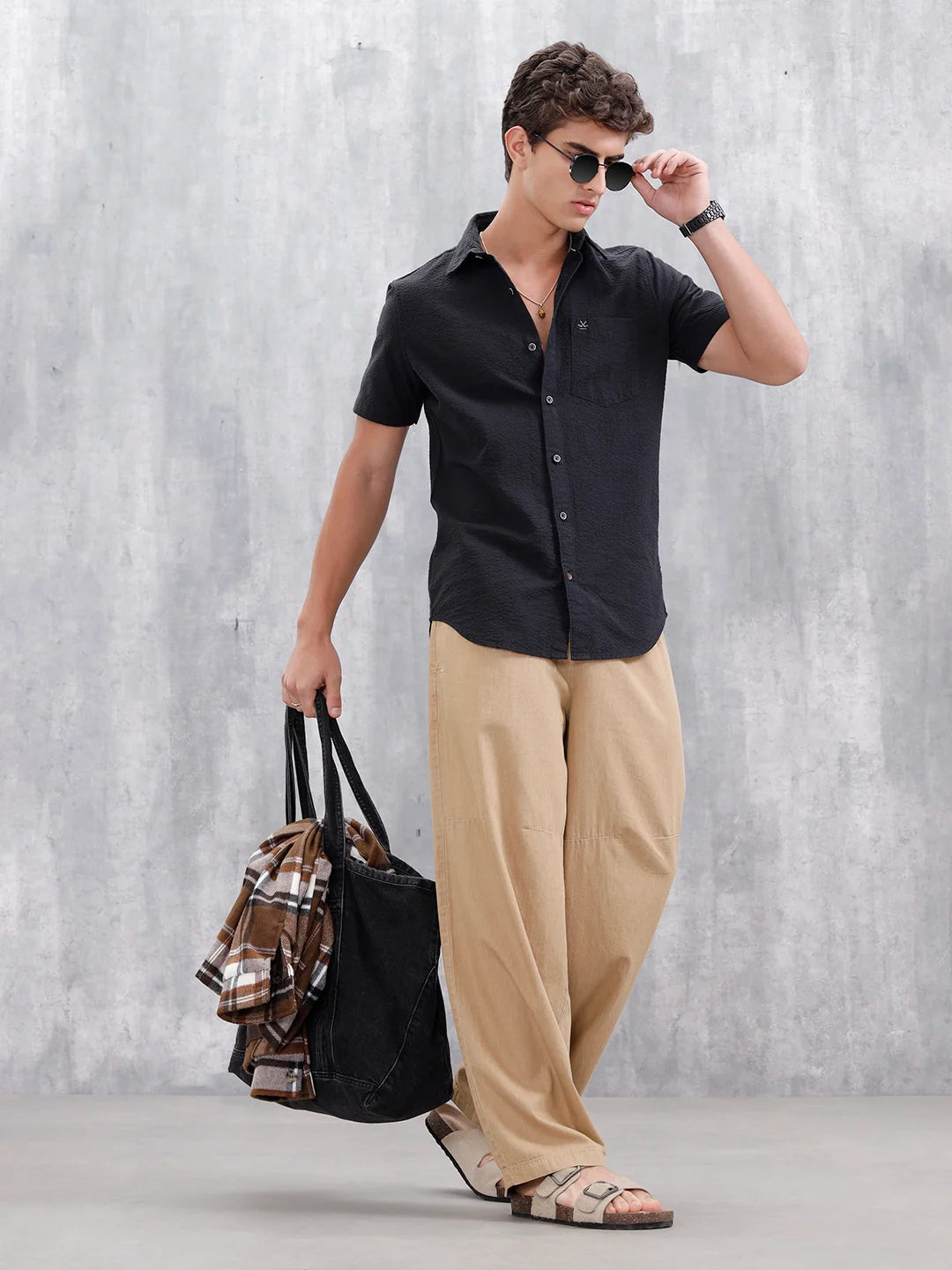 Men's Textured Casual Slim Fit Shirt | Black