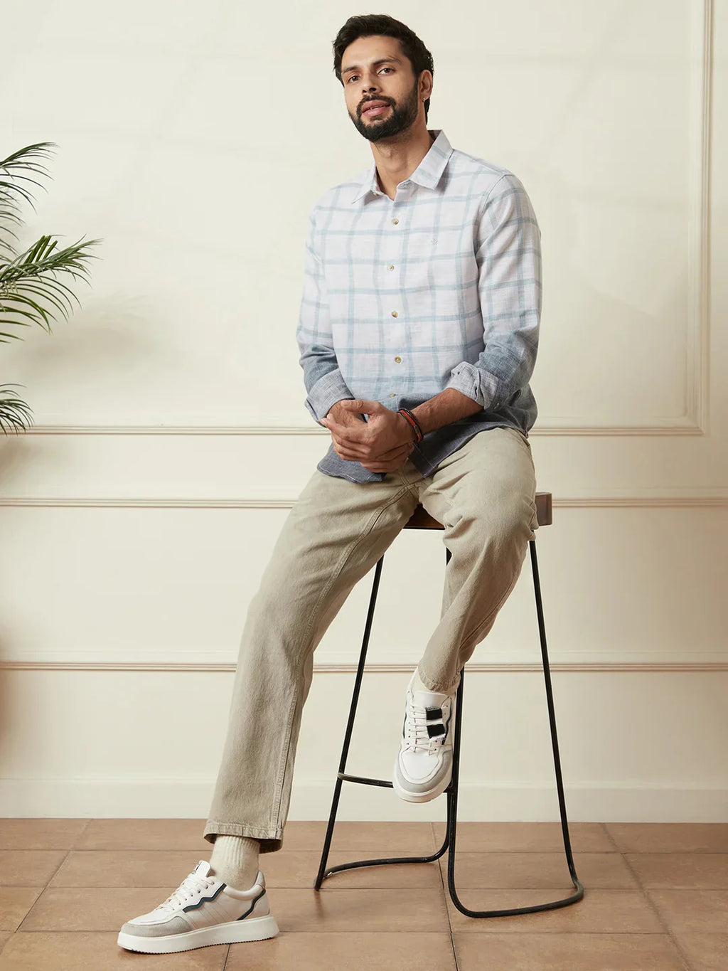 Checked Ombre Print Shirt | Grey